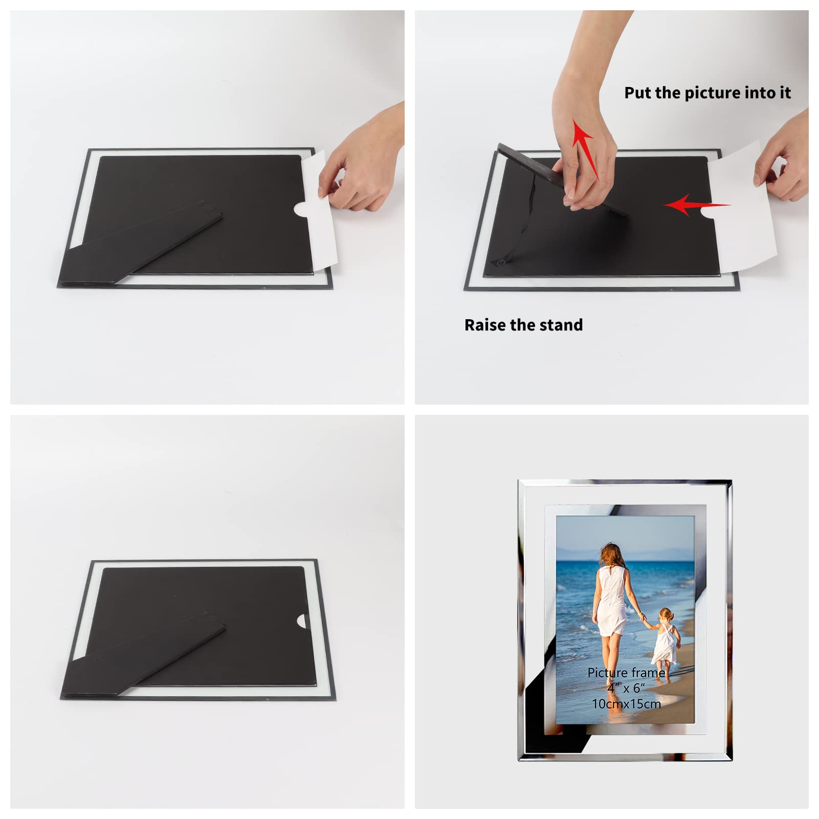 Hoikwo Bulk 5x7 Picture Frames, 4 Packs Silver Photo Frames 5 by 7, Glass Wedding Frames 5x7, Clear Mirror Wedding Photo Frames,